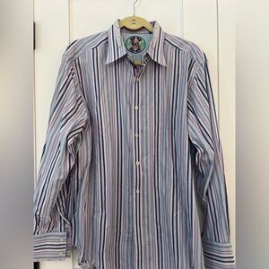 Robert Graham Blue and Pink Striped Button Down Shirt